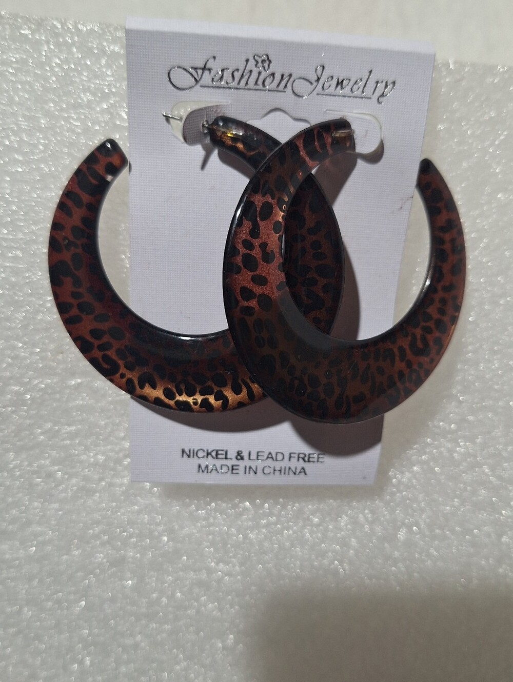 Fashion Jewelry Copper Brown Leopard Crescent Hoop Earrings
